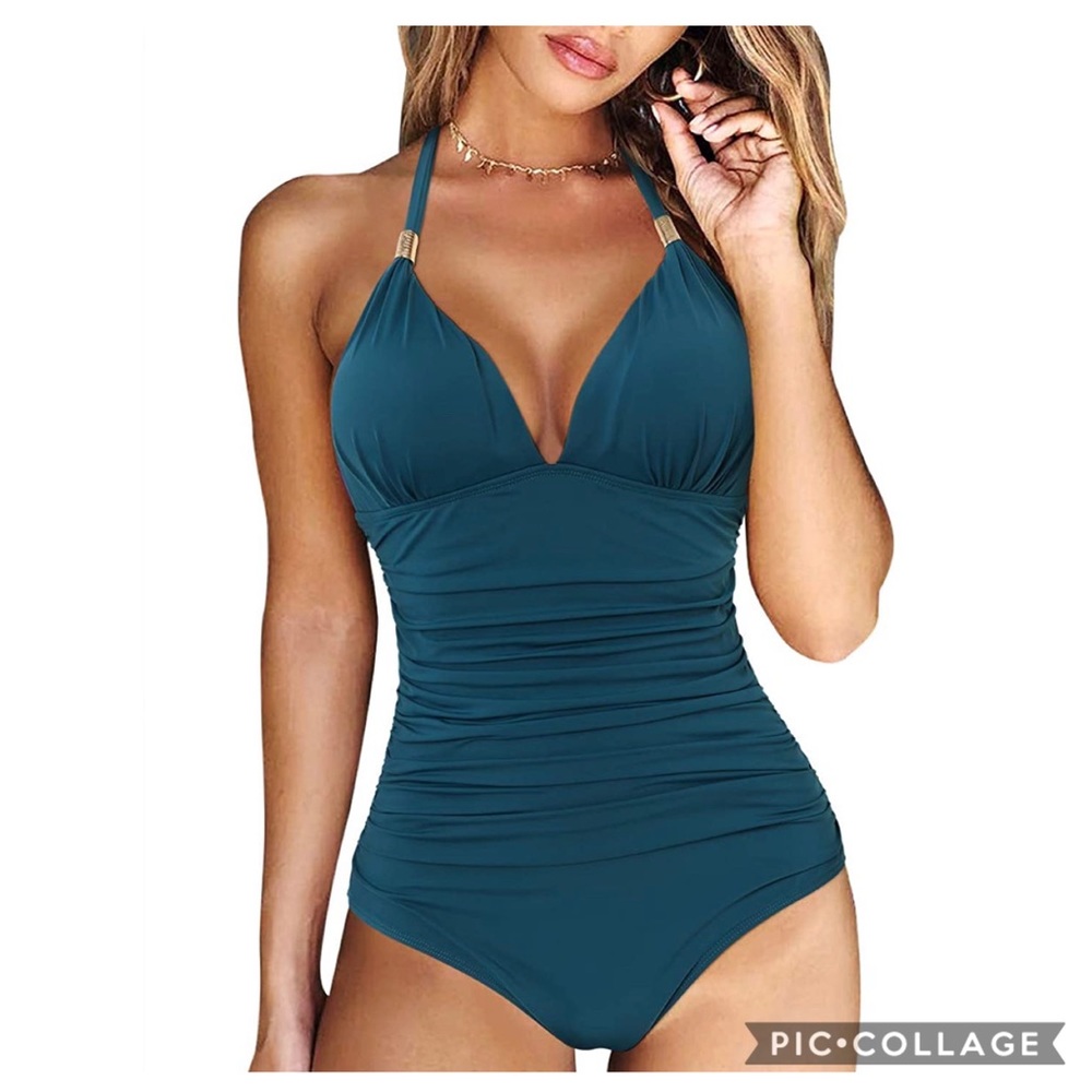 NWT One-Piece Halter Swimsuit with Tummy Control